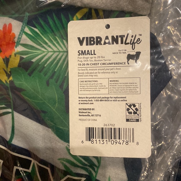 NWT Vibrant Life "Salty" Tropical Dog Hoodie, S for dogs up to 20 lbs - Picture 5 of 6